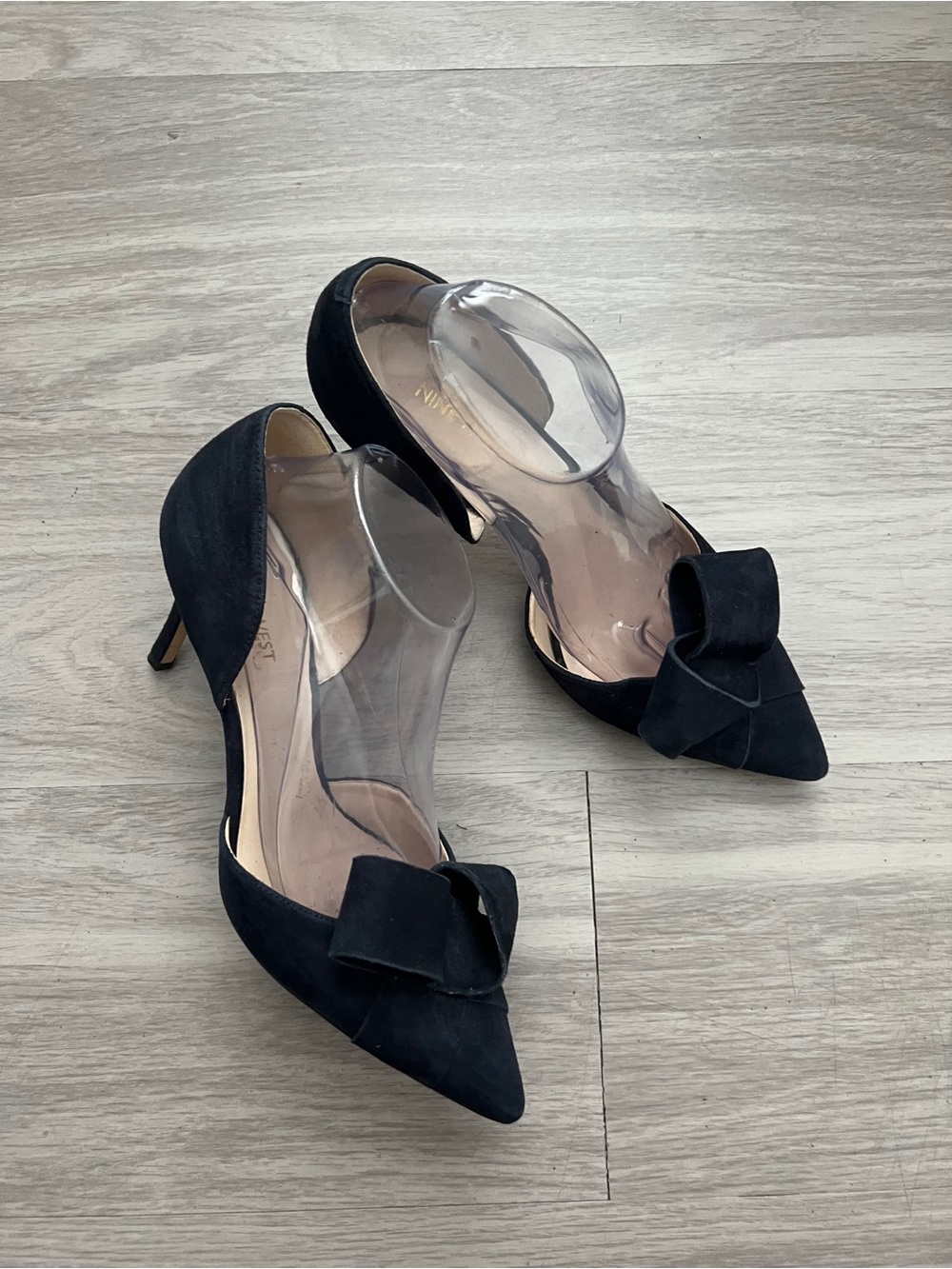Nine West Black Suede Leather Bow Pointed Toe D'Orsay Stiletto Heels Size 10M